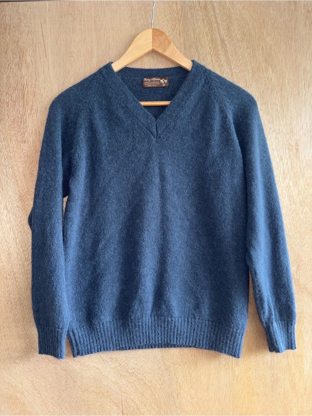 Baby Alpaca Blue V Neck Sweater M Made in Peru Quiet Luxury